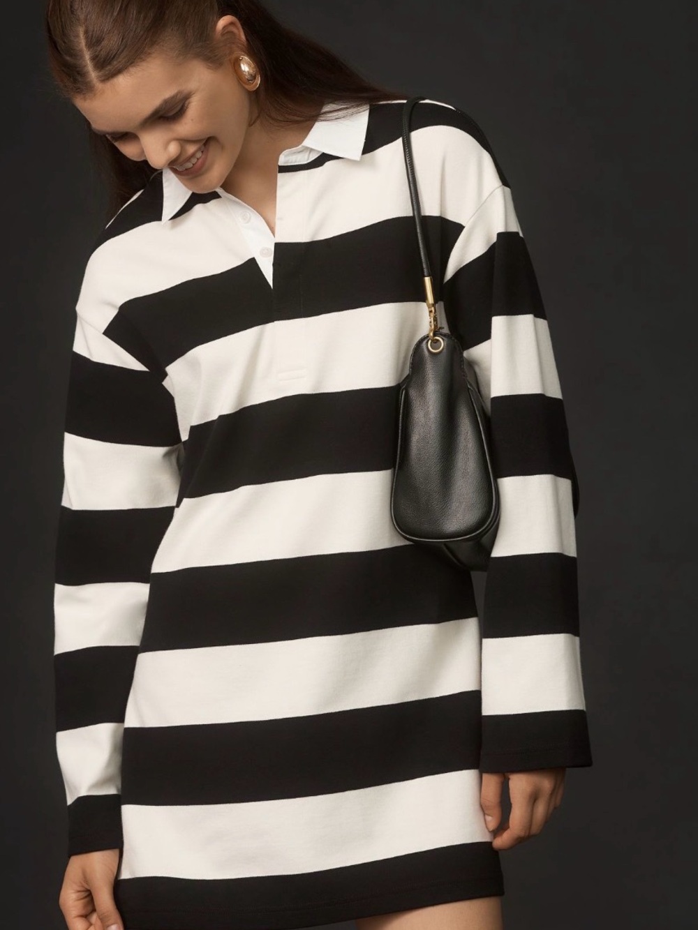 dolan Anthropologie Black and White Striped Polo Mini Dress Medium NWT